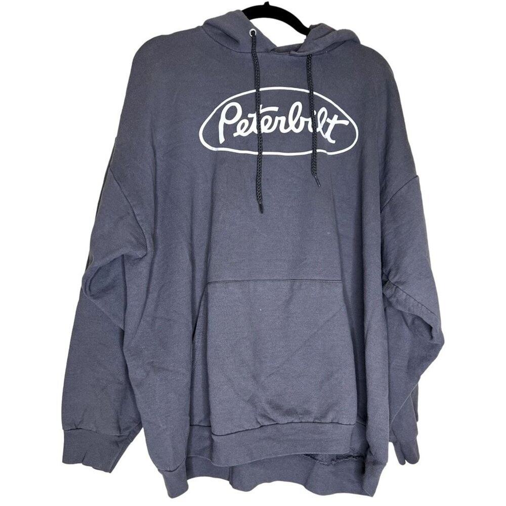 Peterbilt Hoodie Men's Size 2XL Pullover Sweater Blue White Spell-out Oval Logo